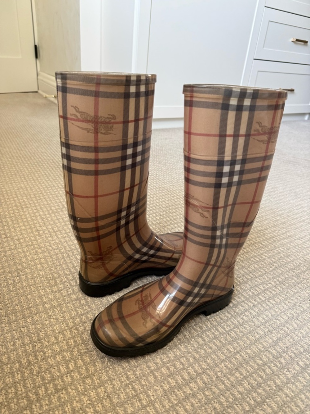Burberry Tan Plaid Women's Rain Boots